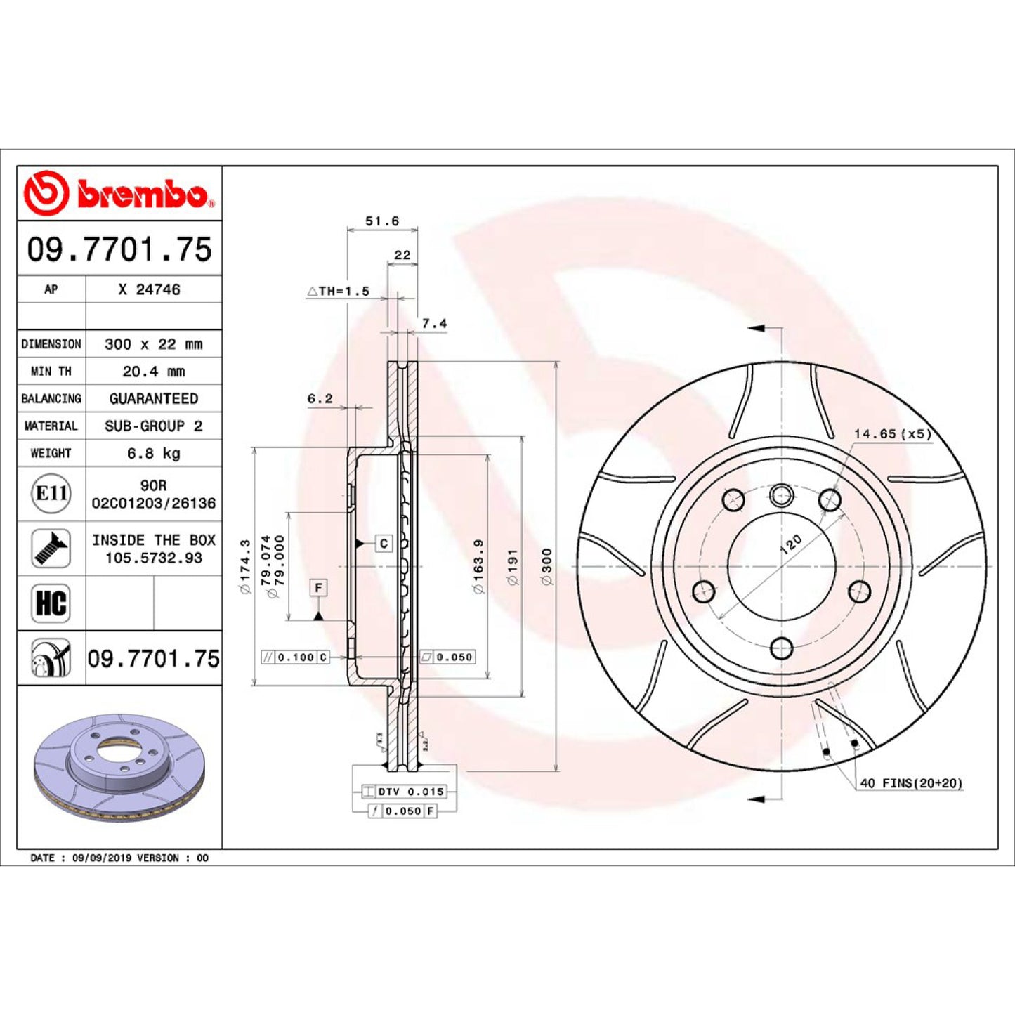 BRE-09.7701.75 - PAR DE DISCOS DE FRENO DELANTEROS PARA BMW 320I BASE 2001-2005