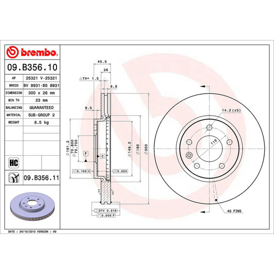 BRE-09.B356.10 - PAR DE DISCOS DE FRENO DELANTEROS PARA CHEVROLET CRUZE BASE 2010-2012