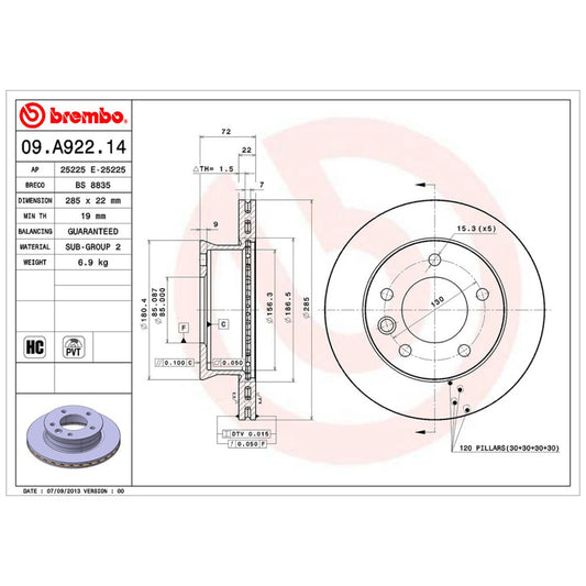 BRE-09.A922.10 - PAR DE DISCOS DE FRENO DELANTEROS PARA MERCEDES-BENZ SPRINTER 416 CDI 2004-2006