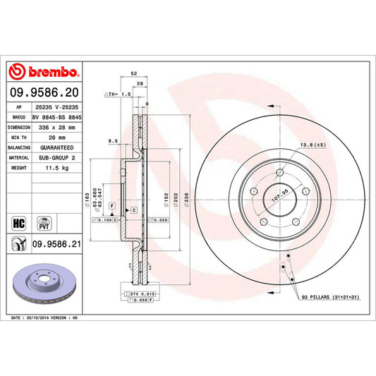 BRE-09.9586.21 - PAR DE DISCOS DE FRENO DELANTEROS PARA FORD FOCUS RS 2010-2011
