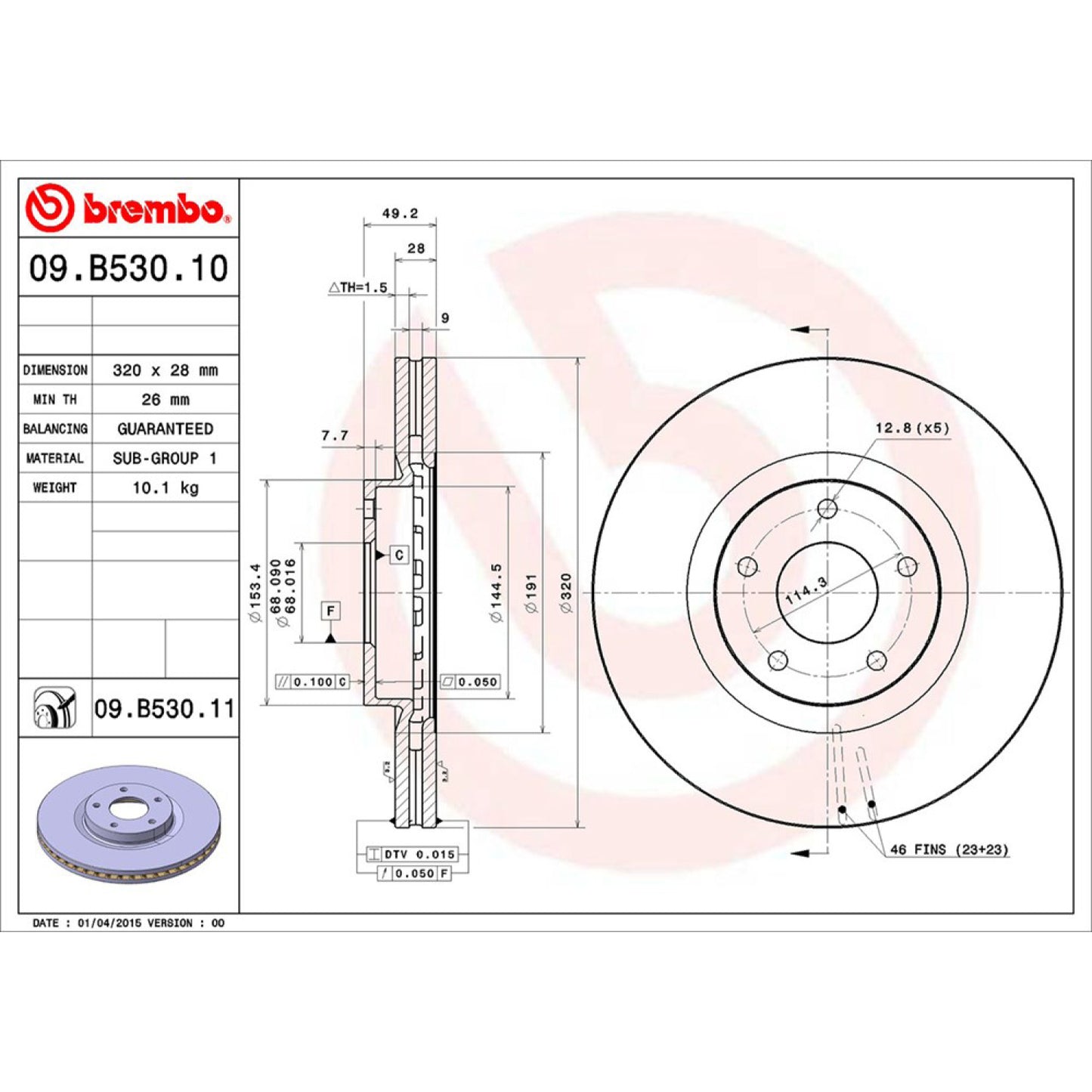 BRE-09.B530.10 - PAR DE DISCOS DE FRENO DELANTEROS PARA NISSAN 370Z NISMO 2018-2019