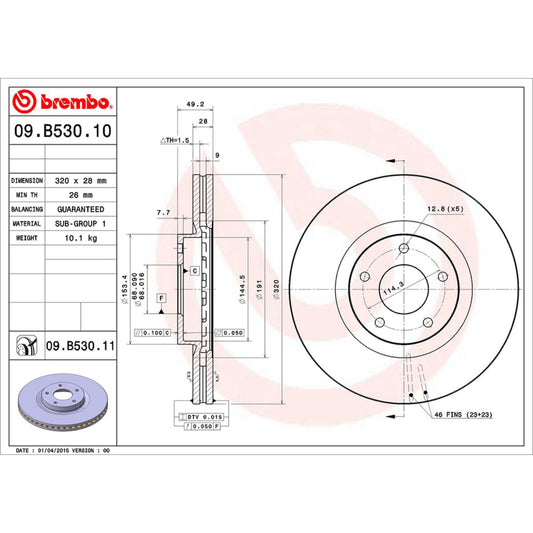 BRE-09.B530.10 - PAR DE DISCOS DE FRENO DELANTEROS PARA NISSAN 370Z NISMO 2018-2019