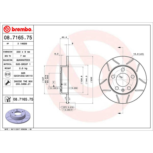 BRE-08.7165.75 - PAR DE DISCOS DE FRENO TRASEROS PARA AUDI A1 ACTIVE 2016-2016