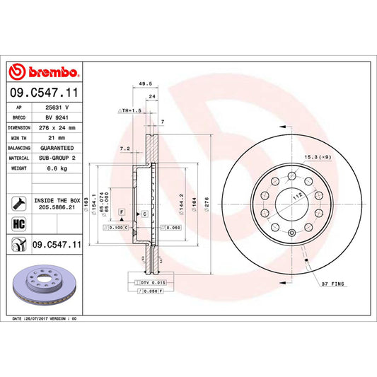 BRE-09.C547.11 - PAR DE DISCOS DE FRENO DELANTEROS PARA SEAT LEON BASE 2012-2012