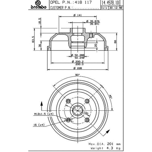 BRE-14.4978.10 - PAR DE TAMBORES DE FRENO TRASEROS PARA CHEVROLET CHEVY BASE 1996-2012