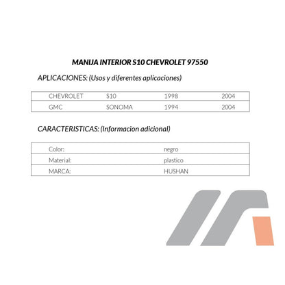 MANJ-97550 - MANIJA INTERIOR PARA CHEVROLET S10 1998-2004 TRASERA IZQUIERDA