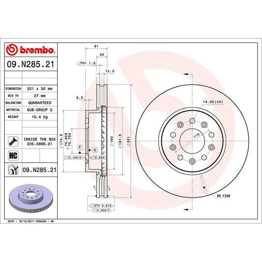 BRE-09.N285.21 - PAR DE DISCOS DE FRENO DELANTEROS PARA CADILLAC ATS BASE 2013-2016
