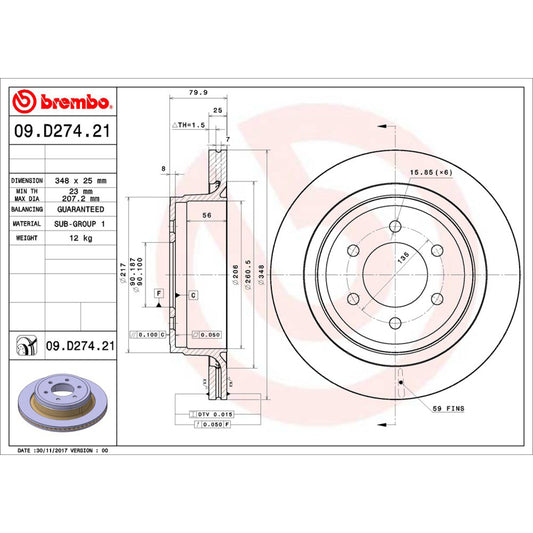 BRE-09.D274.20 - PAR DE DISCOS DE FRENO TRASEROS PARA FORD F-150 FX2 2012-2014