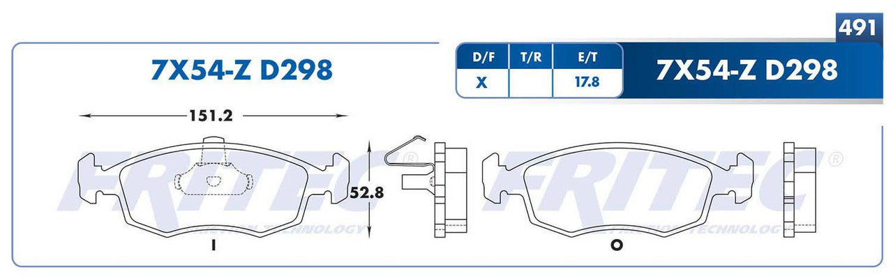 M-7X54-Z BALATAS (7X54-D298) R.D. PALIO 2004-2009 FIAT PALIO ADVENTURE 2010-2010 FIAT