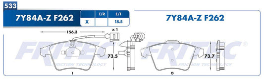 M-7Y84A-Z BALATAS (7Y84A-F262 )( 8287-D1174) R.D. TRUCK EUROVAN 2006-2009 VOLKSWAGEN TRUCK TRANSPORTER 2010-2019 CON D VOLKSWAGEN