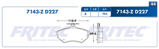 M-7143-Z BALATAS (7143-D227) R.D. 5000 1981-1983 VOLKSWAGEN GOLF A2 ROTOR SOLIDO 1985-1992 VOLKSWAGEN JETTA A2 ROTOR AUDI