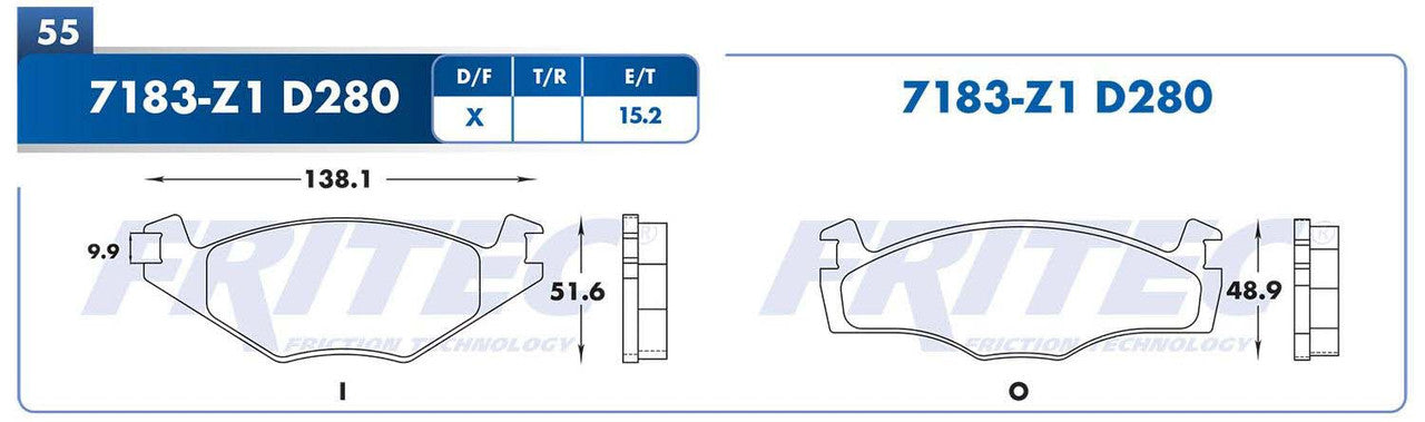 M-7183-Z1 BALATAS (7183-D280) R.D. ATLANTIC 1986-1991 VOLKSWAGEN CORSAR 1986-1991 VOLKSWAGEN JETTA A2 ROTOR VENTILADO VOLKSWAGEN