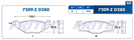 M-7209-Z BALATAS (7209-D280) R.D. GOLF A2 1986-1989 VOLKSWAGEN GOLF A2 1990-1992 VOLKSWAGEN JETTA A2 ROTOR SOLIDO 199 VOLKSWAGEN