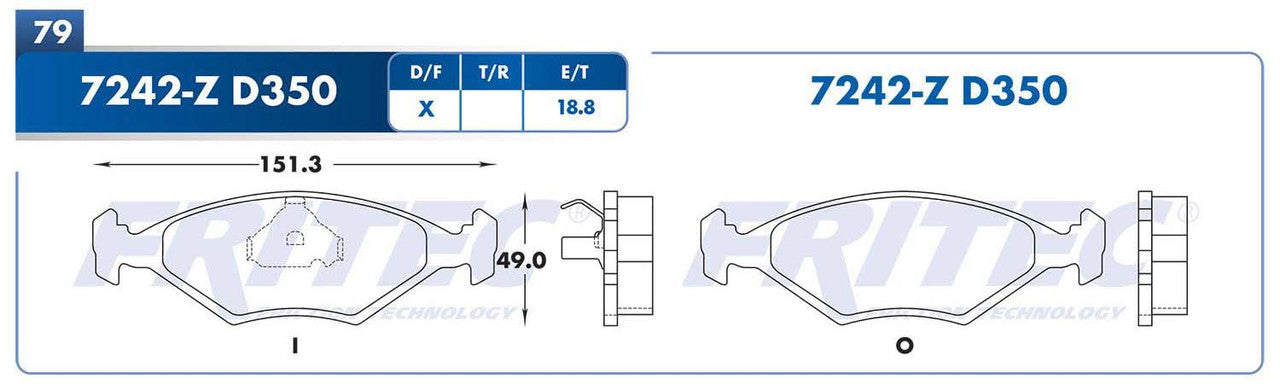 M-7242-Z BALATAS (7242-D350) R.D. FOX 1990-1993 VOLKSWAGEN POINTER ROTOR SOLIDO 1998-2009 VOLKSWAGEN POINTER ROTOR SO VOLKSWAGEN