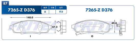 M-7265-Z BALATAS (7265-D376) R.D. REGAL 1988-1996 CHEVROLET MONTE CARLO 1995-1999 CHEVROLET TRUCK LUMINA 1990-2001 OL BUICK