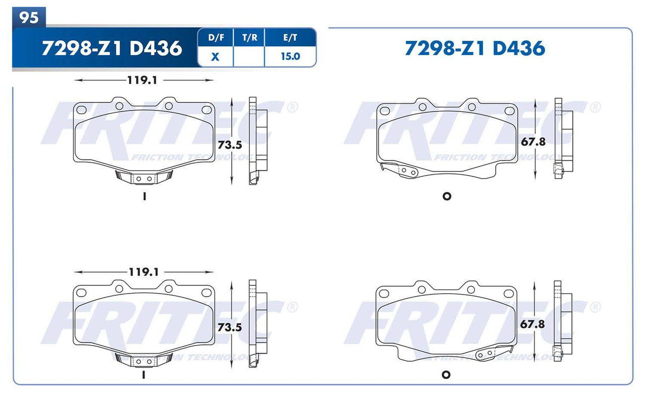 M-7298-Z1 BALATAS 7298-D436 R.D. TOYOTA PICK UP 89/95 4RUNNER 4L 90/91 (FDB-797) HYUNDAI