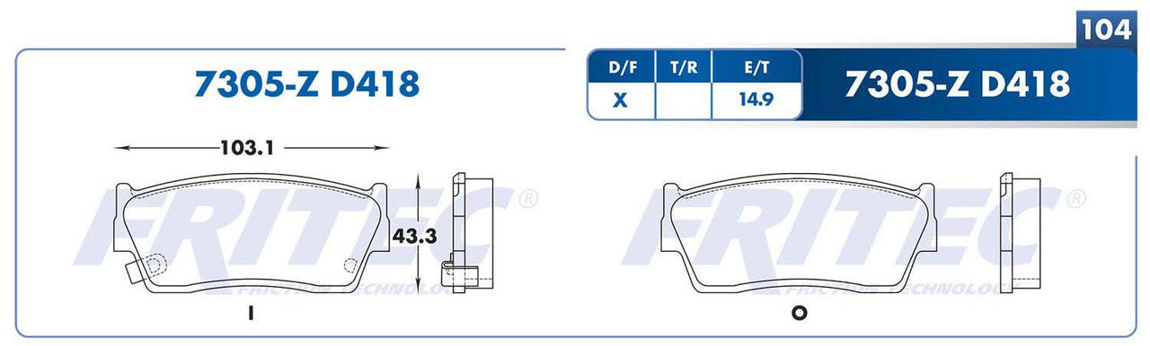 M-7305-Z BALATAS (7305-D418) R.D. TRUCK TRACKER 1989-1998 SUZUKI TRUCK SIDEKICK 1990-1998 SUZUKI TRUCK X-90 1996-1998 GENERAL MOTORS