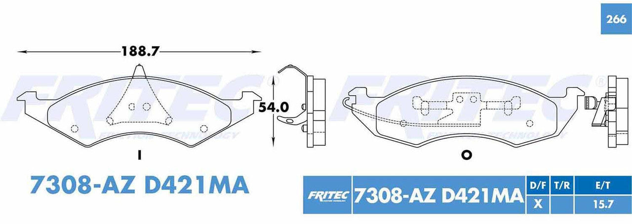 M-7308-AZ BALATAS (7308A-D421MA) R.D. SABLE 1990-1993 FORD TAURUS 1990-1993 LINCOLN CONTINENTAL 1990-1992 FORD