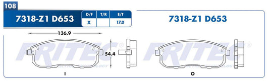 M-7318-Z1 BALATAS (7318-D653) R.D. TRUCK G20 2000-2002 INFINITI I30 1996-1999 NISSAN ALTIMA 1993-1995 NISSAN MAXIMA 19 GENERAL MOTORS