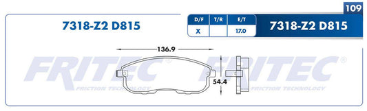 M-7318-Z2 BALATAS (7318-D815) R.D. G35 2003-2005 INFINITI I30 2000-2001 INFINITI I35 2002-2004 NISSAN 350Z 2003-2005 N INFINITI