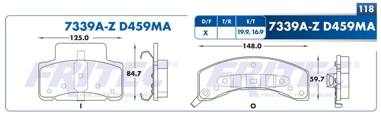 M-7339A-Z BALATAS (7339A-D459MA) R.D. TRUCK C3500 1990-1994 CHEVROLET TRUCK K3500 1990-1991 GENERAL MOTORS