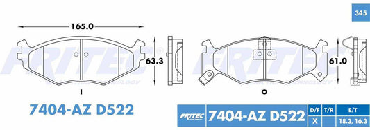 M-7404-AZ BALATAS (7404A-D522) R.D. VOYAGER 1991-1994 PLYMOUTH