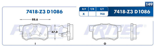 M-7418-Z3 BALATAS (7418-D1086) R.T. TRUCK RDX 2010-2012 HONDA CROSSTOUR 2012-2015 HONDA TRUCK CR-V 2007-2016 ACURA