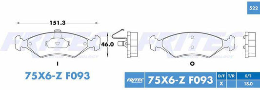 M-75X6-Z BALATAS (75X6-F093 )( 7529-D766) R.D. FIESTA 2000-2010 FORD FIESTA IKON 2002-2007 FORD KA 2001-2008 FORD TRU FORD