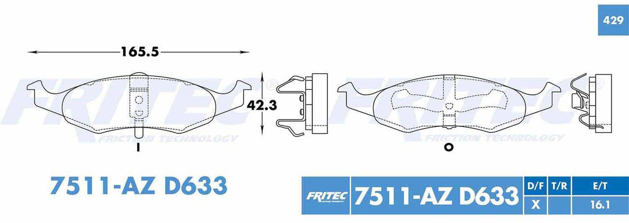 M-7511-AZ BALATAS (7511A-D633) R.D. NEON 1995-1996 DODGE