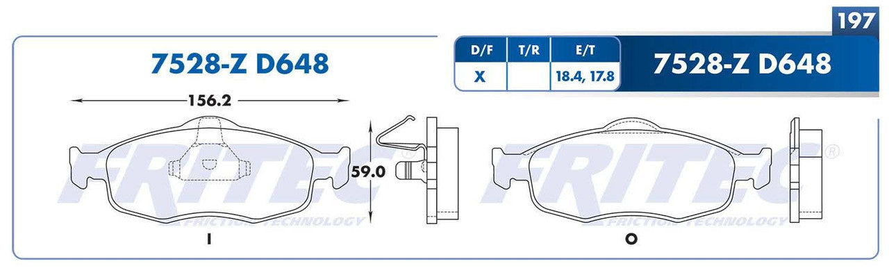 M-7528-Z BALATAS (7528-D648) R.D. CONTOUR 1995-2000 FORD COUGAR 1999-2002 FORD MYSTIQUE 1994-2000 FORD