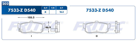 M-7533-Z BALATAS (7533-D540) R.T. G20 1991-1994 G20 1999-2001 INFINITI I30 1996-2001 NISSAN ALTIMA 1993-2001 NISSAN M INFINITI