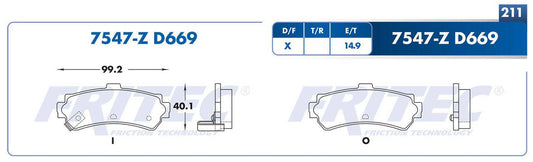 M-7547-Z BALATAS (7547-D669) R.T. 200SX 1995-1998 NISSAN LUCINO 1995-2000 NISSAN SENTRA 1995-1999 NISSAN