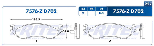 M-7576-Z BALATAS (7576-D702) R.D. TRUCK EXPEDITION 1996-2002 FORD TRUCK F-150 2000-2004 FORD TRUCK F-250 1997-1999 FO FORD