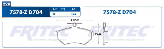 M-7578-Z BALATAS (7578-D704) R.D. CORDOBA 2001-2003 SEAT IBIZA 2001-2003 VOLKSWAGEN CABRIO 1996-2003 VOLKSWAGEN DERBY SEAT