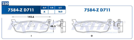 M-7584-Z BALATAS (7584-D711) R.T. TRUCK EXPEDITION 1996-2000 FORD TRUCK F-150 2000-2003 FORD TRUCK F-250 1998-1998 LI FORD