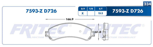 M-7593-Z BALATAS (7593-D726) R.D. TRUCK BLAZER 1997-2005 CHEVROLET TRUCK S10 1998-1999 CHEVROLET TRUCK S10 4WD 1998-2 GENERAL MOTORS