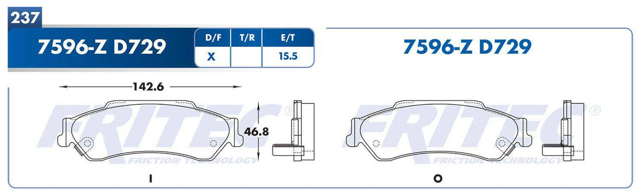 M-7596-Z BALATAS (7596-D729) R.T. TRUCK BLAZER 1997-2005 CHEVROLET TRUCK S10 1998-2002 CHEVROLET TRUCK S10 4WD 1998-2 GENERAL MOTORS