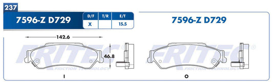 M-7596-Z BALATAS (7596-D729) R.T. TRUCK BLAZER 1997-2005 CHEVROLET TRUCK S10 1998-2002 CHEVROLET TRUCK S10 4WD 1998-2 GENERAL MOTORS