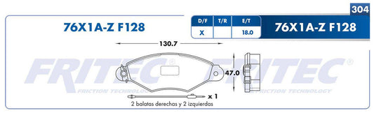 M-76X1A-Z BALATAS (76X1A-F128) R.D. 106 1997-2000 PEUGEOT 306 1997-1997 RENAULT TRUCK KANGOO 2004-2011 RENAULT TRUCK K PEUGEOT