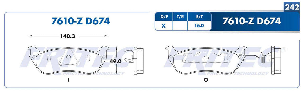 M-7610-Z BALATAS (7610-D674) R.T. CROWN VICTORIA 1997-2002 FORD GRAND MARQUIS 1998-2002 LINCOLN TOWN CAR 1996-2002 FORD