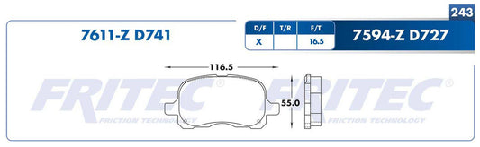 M-7611-Z BALATAS (7611-D741) R.D. PRIZM 1998-2002 TOYOTA COROLLA 1998-2002 GENERAL MOTORS