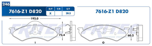 M-7616-Z1 BALATAS (7616-D820) R.D. TRUCK DAKOTA 2000-2002 DODGE TRUCK DURANGO 2000-2002 DODGE