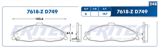 M-7618-Z PADS (7618-D749) RD CAMARO 1998-2002 PONTIAC FIREBIRD 1998-2002 PONTIAC FIREBIRD TRANS AM 1998-2001 GENERAL MOTORS