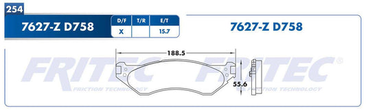 M-7627-Z BALATAS (7627-D758) R.D. TRUCK B1500 1998-1998 DODGE TRUCK RAM 1500 2000-2000 DODGE TRUCK RAM 1500 VAN 1999- DODGE