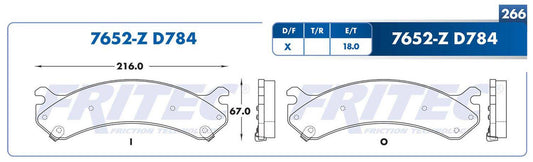 M-7652-Z PADS (7652-D784) RD DTS 2006-2006 CHEVROLET TRUCK AVALANCHE 2500 2002-2006 CHEVROLET TRUCK EXPRESS 2500 CADILLAC