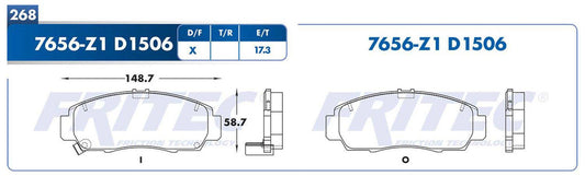 M-7656-Z1 BALATAS (7656-D1506) R.D. CL 2001-2003 ACURA RL 2000-2004 ACURA TL 2005-2008 ACURA TSX 2004-2008 ACURA TSX 2 ACURA