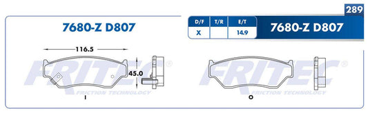 M-7680-Z PADS (7680-D807) RD TRUCK TRACKER 1999-2005 SUZUKI TRUCK VITARA 1999-2004 GENERAL MOTORS