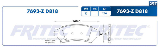 M-7693-Z PADS (7693-D699A )( 7693-D818) RD CENTURY 1997-2001 BUICK PARK AVENUE 1997-2004 BUICK REGAL 1997-2004 B BUICK