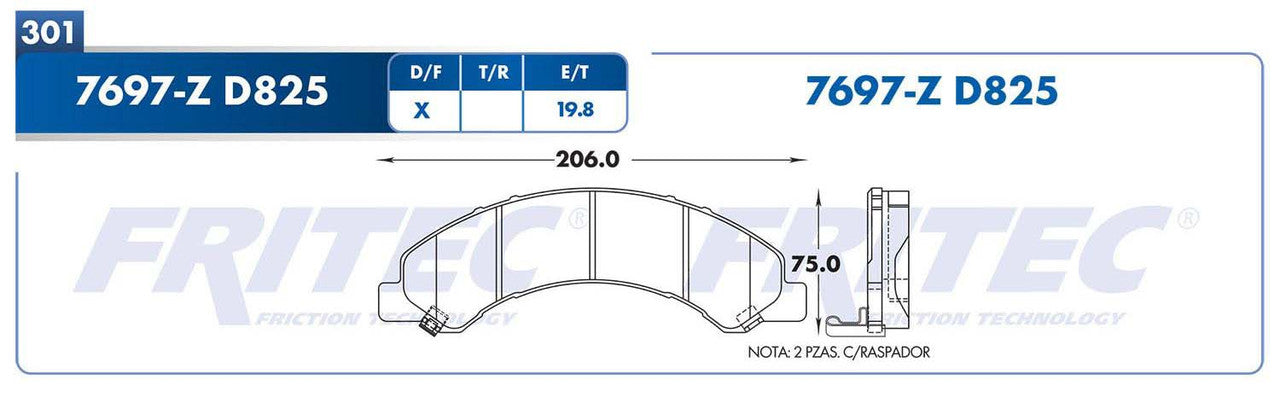 M-7697-Z BRAKE PADS (7697-D825) RD ELF 300 2008-2013 ELF 400 2007-2011 HINO 300 SERIES 716 816 2008-2019 ISUZU