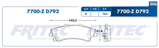 M-7700-Z BALATAS (7700-D792) R.T. DEVILLE 2000-2005 CADILLAC DTS 2006-2011 CHEVROLET TRUCK ASTRO 2003-2005 CHEVROLET CADILLAC